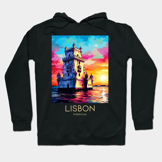 A Pop Art Travel Print of Lisbon - Portugal Hoodie by Studio Red Koala